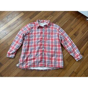 L.L. Bean Plaid Flannel Shirt Fleece Lined Women's Jacket Vintage Salmon Size XL